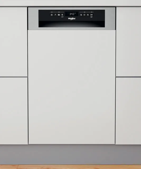 Whirlpool Dishwasher | WSBO 3O34 PF X | Built-in | Width 45 cm | Number of place settings 10 | Number of programs 8 | Energy efficiency class D | Display | Stainless steel