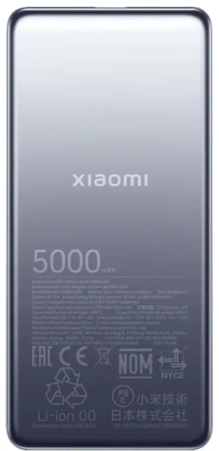 Xiaomi Ultra Slim Power Bank | 5000 mAh | USB-C | Gray