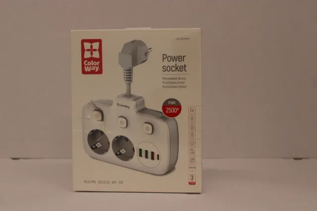 SALE OUT. ColorWay CW-CHE24PDW Power Socket: 2xEU plugs/3xUSB-A/1xUSB-C White 2.5M | ColorWay Power Socket | CW-CHE24PDW | DAMAGED PACKAGING