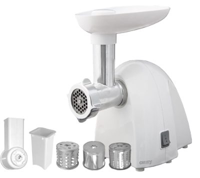 CR 4802, White, 600-1500 W, Number of speeds 1, Middle size sieve, mince sieve, poppy sieve, plunger, sausage filler, vegatable attachment.
