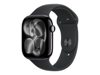 Apple Watch Series 11 GPS + Cellular 46mm Jet Black Aluminium Case with Black Sport Band - S/M, Apple