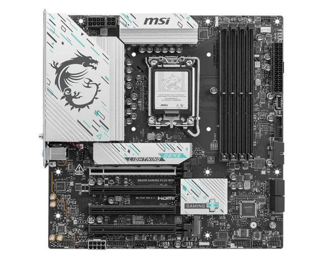 MSI B860M GAMING PLUS WIFI | Processor family Intel | Processor socket LGA1851 | DDR5 | Supported hard disk drive interfaces SATA, M.2 | Number of SATA connectors 4