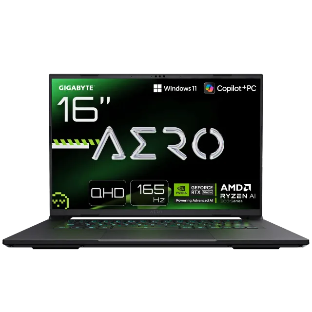 Gigabyte AERO X16 Gaming 1VH | Space Gray | 16 " | IPS | WQXGA | IPS pixels | 165 Hz | Anti-glare | AMD Ryzen Al 7 | 350 | 16 GB | SO-DIMM DDR5 | Solid-state drive capacity 1000 GB | NVIDIA GeForce RTX 5060 | GDDR7 | 8 GB | Windows 11 Home | 802.11ax | Bluetooth version 5.2 | Keyboard language US international | Keyboard backlit | Warranty 24 month(s) | Battery warranty 12 month(s)