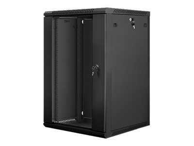 Rack cabinet 19" wall-mount 18U/600x600 (flat pack) with glass door, WF01-6618-10B, Black