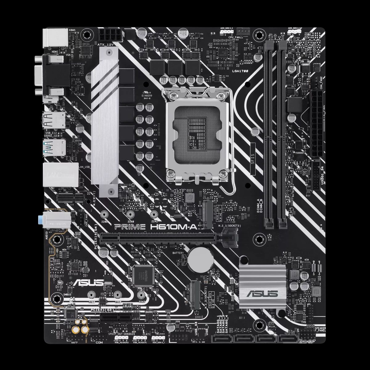 Asus PRIME H610M-A R2.0, Processor family Intel, Processor socket LGA1700, Supported hard disk drive interfaces M.2, SATA, Number of SATA connectors 4