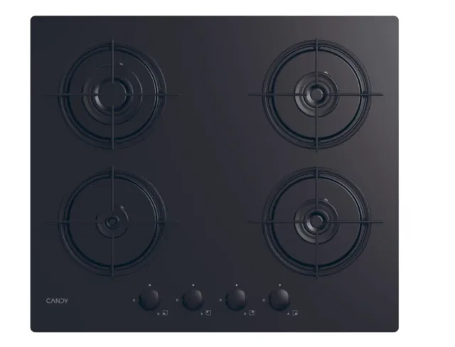 Candy Hob | CVW6BB | Gas on glass | Number of burners/cooking zones 4 | Knobs | Black
