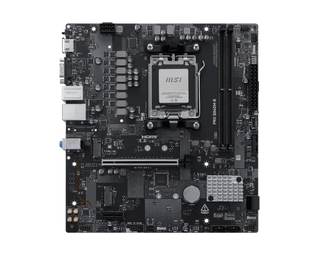 MSI PRO B840M-B | Processor family AMD | Processor socket AM5 | DDR5 | Supported hard disk drive interfaces SATA, M.2 | Number of SATA connectors 4