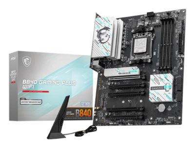 MSI B840 GAMING PLUS WIFI, Processor family AMD, Processor socket AM5, DDR5, Supported hard disk drive interfaces SATA, M.2, Number of SATA connectors 4