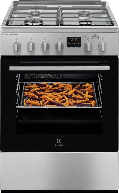Electrolux gāzes plīts ar elektrisko cepeškrāsni, nerūsējoša tērauda ar pārklājumu pret pirkstu nospiedumiem, 60cm