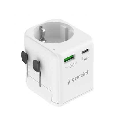 Gembird Grounded universal travel power adapter, 20 W, TPA-EU1A1C20-01-W