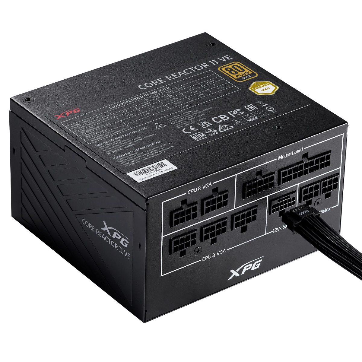 Power Supply, ADATA, XPG CORE REACTOR II VE, 850 Watts, Efficiency 80 PLUS GOLD, COREREACTORIIVE850G-BKCEU