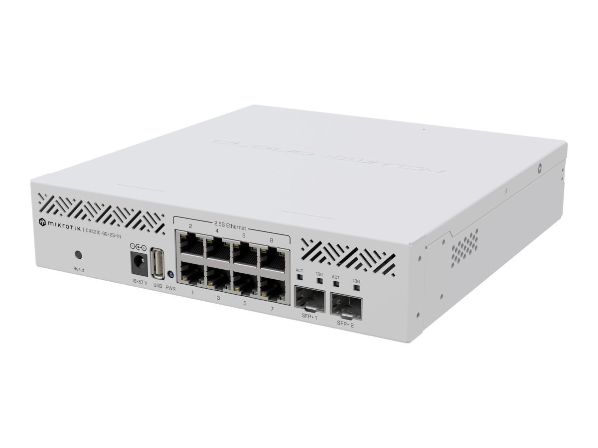 Cloud Router Switch, CRS310-8G+2S+IN, Rackmountable, Gigabit Ethernet (copper) ports quantity 8, SFP+ ports quantity 2