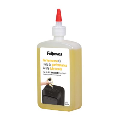 Shredder Oil 355 ml, For use with all Fellowes cross-cut and micro-cut shredders. Oil shredder each time wastebasket is emptied or a minimum of twice a month. Plastic squeeze bottle with extended nozzle ensures complete coverage