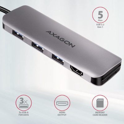 AXAGON SuperSpeed USB-C COMBO 5in1 hub, HMC-HCR3A
