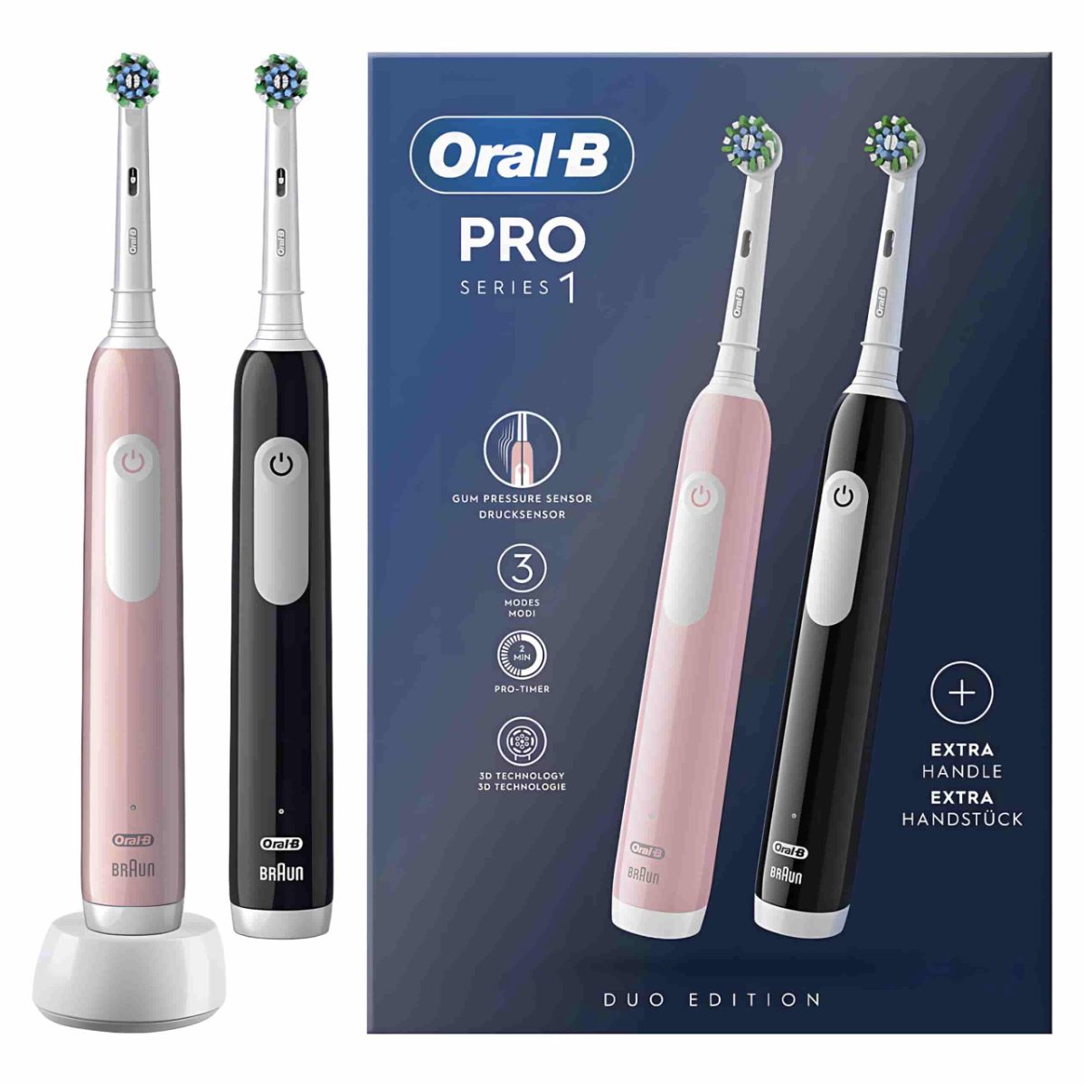 BRAUN Oral-B Pro Series 1 elektriskā zobu birste duo, rozā/melna