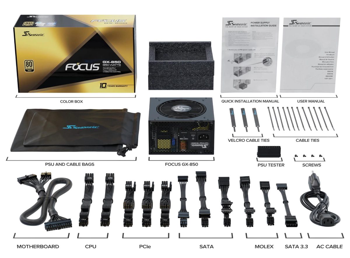 Power Supply, SEASONIC, FOCUS GX ATX 3.0, 850 Watts, Efficiency 80 PLUS GOLD, MTBF 100000 hours, FOCUS-GX-850-V4