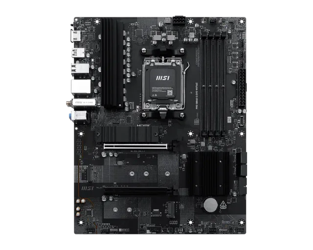 PRO B840-S EVO WIFI6E | MSI Processor family AMD | Processor socket AM5 | Supported hard disk drive interfaces SATA, M.2 | Number of SATA connectors 4