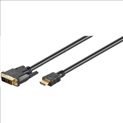 DVI-D/HDMI cable, gold-plated, DVI-D male Single-Link (18+1 pin), HDMI male (type A), HDMI to DVI-D, 1.5 m