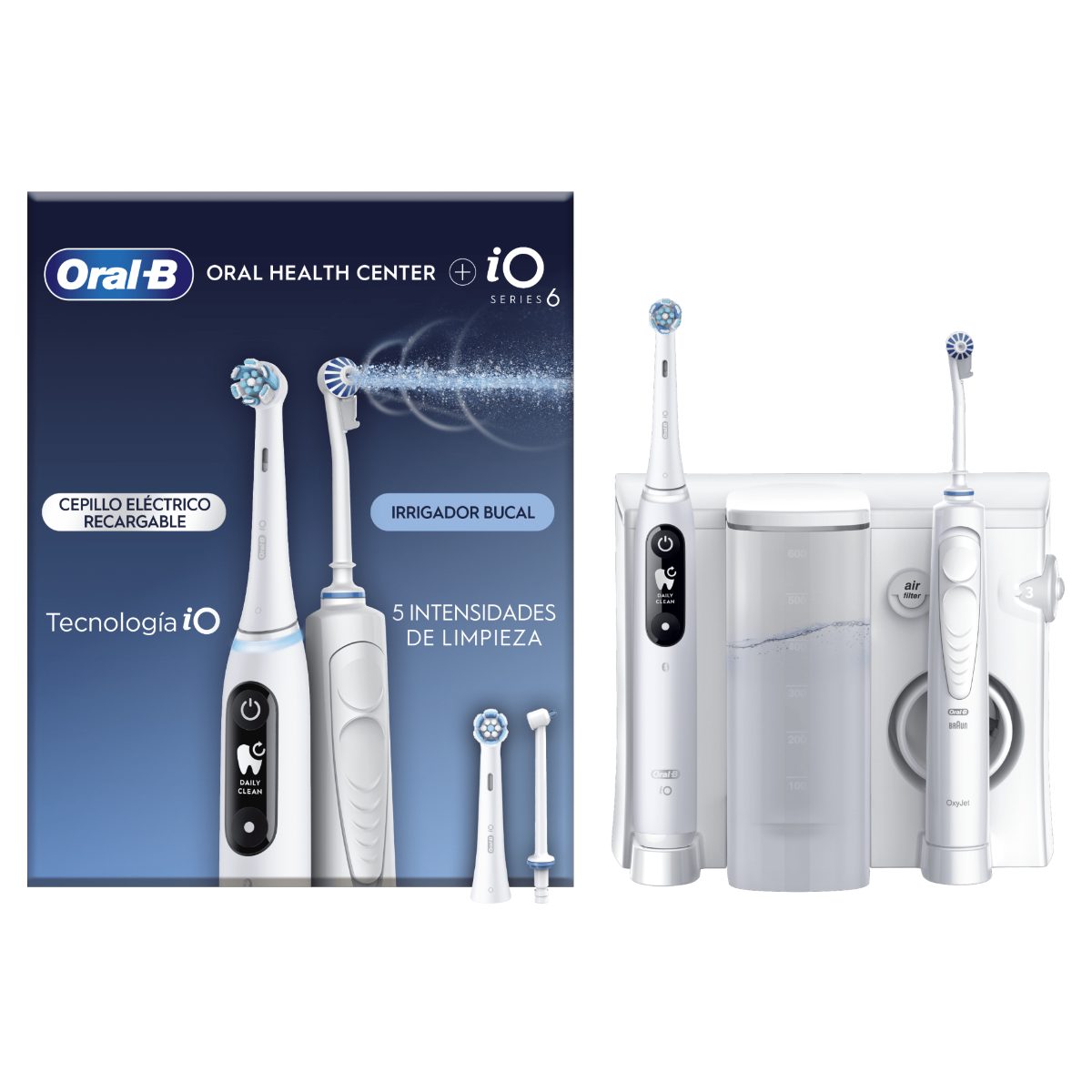 Oral-B Electric Toothbrush, iO6 & OxyJet, Rechargeable, For adults, Number of brush heads included 2, Number of teeth brushing modes 5, White