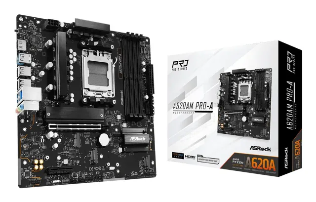 Mainboard|ASROCK|AMD A620|Socket AM5|micro ATX|RAM DDR5-SDRAM|4xSlots|On-board graphics card Yes|3xNumber of M.2 (M) slots|A620AM Pro-A|A620AMPRO-A