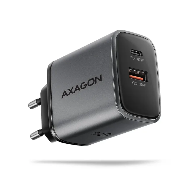 AXAGON Wall charger 67W, 2x port (USB-A + USB-C) PD3.0/PPS/QC4+/SFC 2.0/Apple | ACU-PQ67