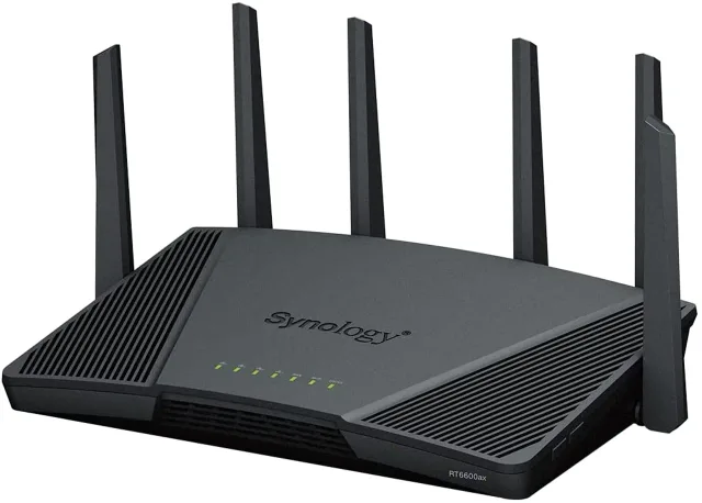 Synology RT6600ax Ultra-fast and Secure Wireless Router for Homes | Synology | Ultra-fast and Secure Wireless Router for Homes | RT6600ax | 802.11ax | 4800 Mbit/s | Ethernet LAN (RJ-45) ports 5 | Mesh Support No | MU-MiMO Yes | No mobile broadband | Antenna type External antenna x 6 | 24 month(s)