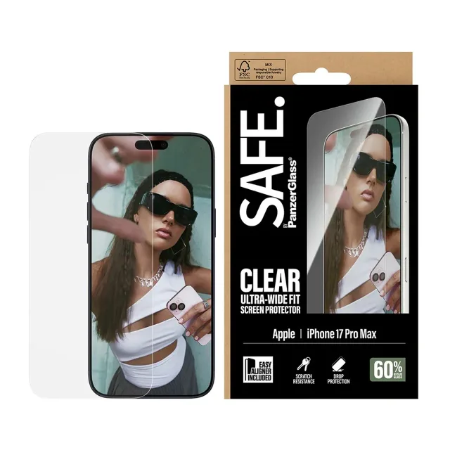 PanzerGlass Screen protector | Apple | iPhone 17 Pro Max | Transparent | Ultra-Wide Fit w. EasyAligner