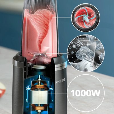 PHILIPS 5000 Series blenderis, 1000W, melns (kompl. 3 krūzes)
