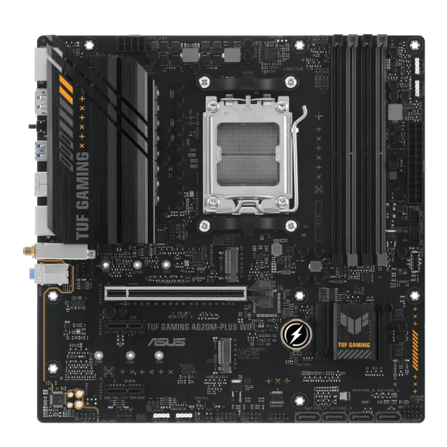 Asus | TUF GAMING A620M-PLUS WIFI | Processor family AMD | Processor socket AM5 | DDR5 DIMM | Memory slots 4 | Supported hard disk drive interfaces 	SATA, M.2 | Number of SATA connectors 4 | Chipset AMD A620 | Micro-ATX