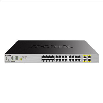 Switch, DGS-1026MP, Unmanaged, Rack mountable, Gigabit Ethernet (copper) ports quantity 24, SFP ports quantity 2, PoE/Poe+ ports quantity 24, Power supply type Single, 24 month(s)