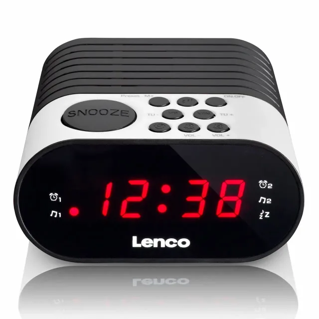 Lenco radio pulkstenis, ar dubultā modinātāja funkciju, balts