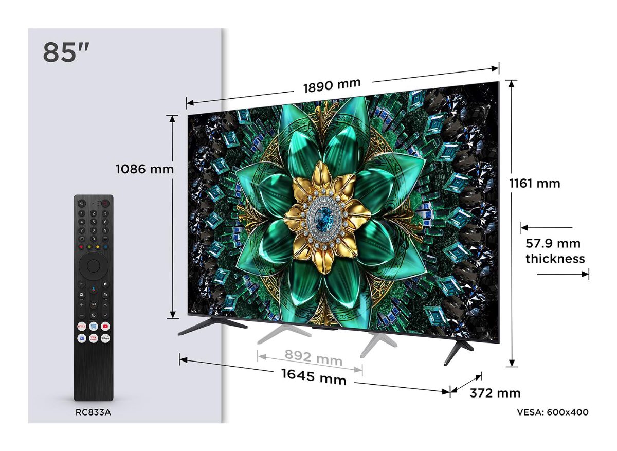 TV Set, TCL, 85 ", 4K Ultra HD, 3840 x 2160 pixels, Flat, 16:9, QD-Mini LED, 85Q6C