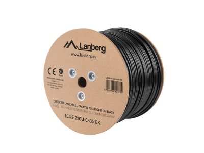 Lanberg Cable Cat.5E UTP 305M Solid Outdoor CU Black Fluke Passed, LCU5-21CU-0305-BK