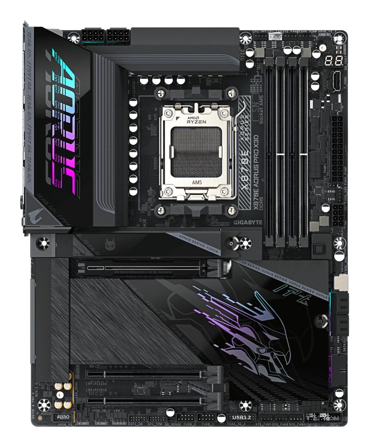 Mainboard, GIGABYTE, AMD X870E, Socket AM5, ATX, RAM DDR5-SDRAM, 4xSlots, Wi-Fi Yes, Bluetooth Yes, 4xNumber of M.2 (M) slots, GIGABYTE X870E AORUS PRO X3D, X870EAPROX