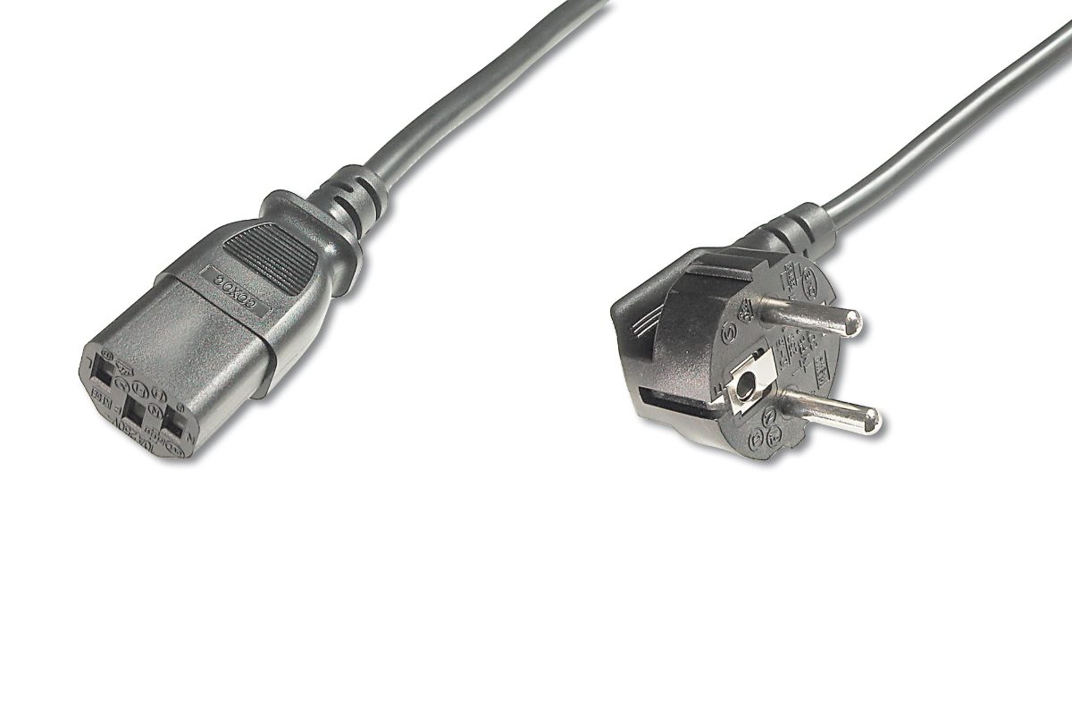 Power Cord Cable, Power Cord, Schuko (CEE 7/7 ) 90ø angled - C13 M/F, H05VV-F3G 0.75qmm, Black