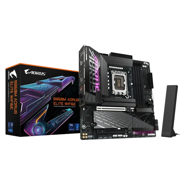 Gigabyte B860M AORUS ELITE WIFI6E | Processor family Intel | Processor socket LGA1851 | DDR5 | Supported hard disk drive interfaces SATA, M.2 | Number of SATA connectors 4