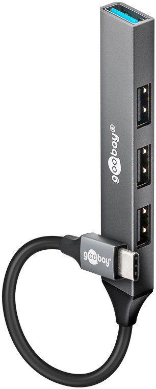 Goobay Slim 4-Port USB Hub, USB-C to USB-A, 5 Gbit/s, 74457