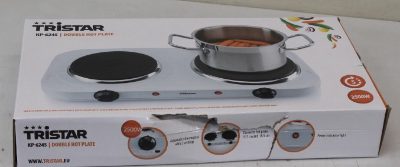 Tristar KP-6245 Hot plate, 2 thermostats, 2 burners, 5 adjustable settings, Heat resisting housing, 1500W&1100W, White, Tristar, Free standing table hob, KP-6245, Hob type Electric, White, DAMAGED PACKAGING, DENTED BODY