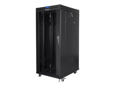 Rack cabinet 19" free-standing 27U/800x1000 (flat pack) with glass door, LCD, FF01-8027-12BL, Black