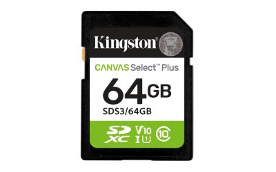 Kingston Canvas Select Plus, 64 GB, SD, Flash memory class Class 10, UHS-I, U1/U3, Video Class 10/30