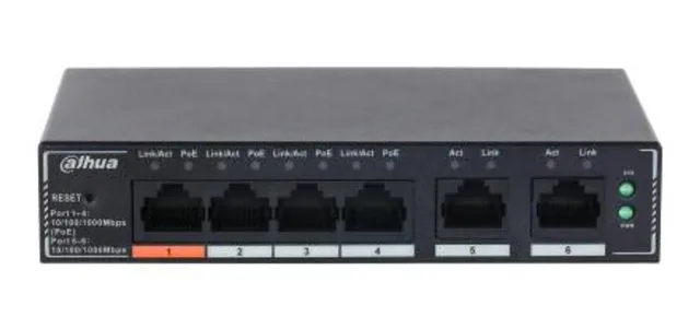 Switch|DAHUA|DH-SG4006P|Switch layer L2|6xRJ-45 ports|RJ-45 Ports Type Gigabit Ethernet (10/100/1000)|4xPower over Ethernet (PoE) ports quantity|Total Power over Ethernet (PoE) budget 60 W|SG4006P