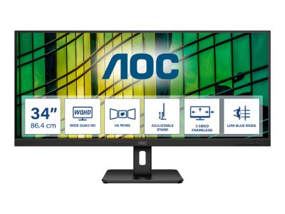 Monitor, U34E2M, 34 ", VA, WQHD, 21:9, 100 Hz, 4 ms, 3440 x 1440, 300 cd/m², HDMI ports quantity 2, Black