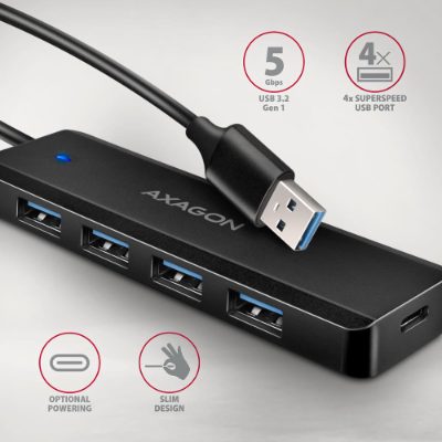 AXAGON Travel four-port USB-A 5Gbps hub, HUE-C1A