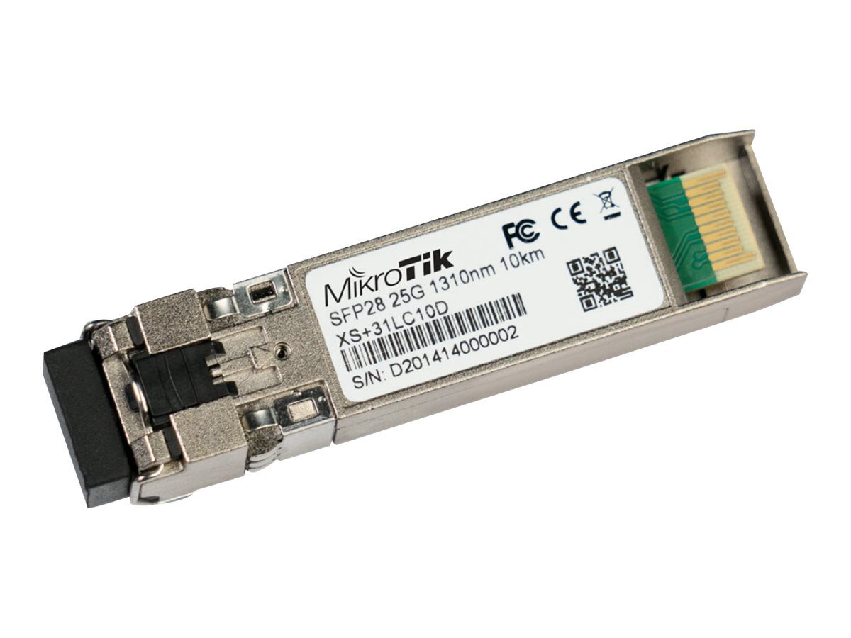 MikroTik SFP/SFP+/SFP28 module 1/10/25G SM 10km 1310nm, XS+31LC10D, SFP/SFP+/SFP28, SMF, Dual LC UPC, 1024/10240/25600 Mbit/s, Wavelength 1310 nm, Maximum transfer distance 10000 m, -40 to 70