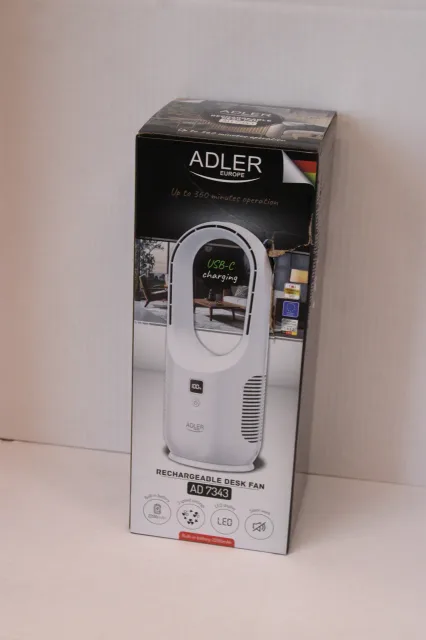 SALE OUT. Adler Bladeless Rechargeable Fan | AD 7343 | Desk Fan | Diameter 14 cm | Number of speeds 3 | White | DAMAGED PACKAGING