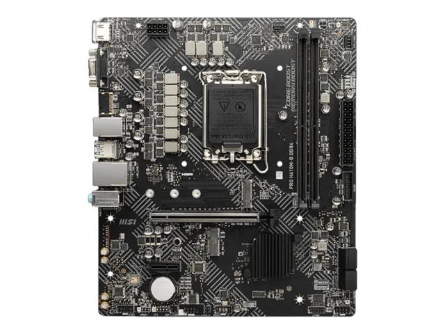 MSI | PRO H610M-G | Processor family Intel | Processor socket LGA1700 | DDR5 | Supported hard disk drive interfaces SATA, M.2 | Number of SATA connectors 4