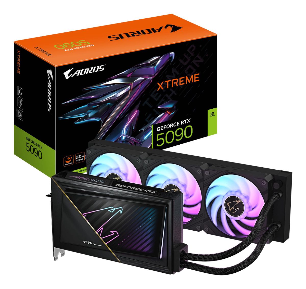Gigabyte AORUS GeForce RTX 5090 XTREME WATERFORCE 32G, NVIDIA, 32 GB, GeForce RTX 5090, GDDR7, HDMI ports quantity 1, PCI-E 5.0