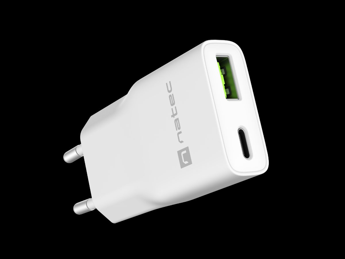 Natec Ribera USB Charger Gan Slim USB 1X USB-A + 1X USB-C 20W, NUC-2376
