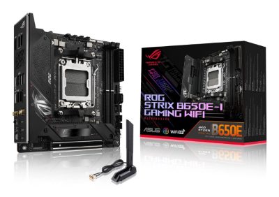 ROG STRIX B650E-I GAMING WIFI, Processor family AMD, Processor socket AM5, DDR5 DIMM, Memory slots 2, Supported hard disk drive interfaces 	SATA, M.2, Number of SATA connectors 2, Chipset  AMD B650, Mini-ITX