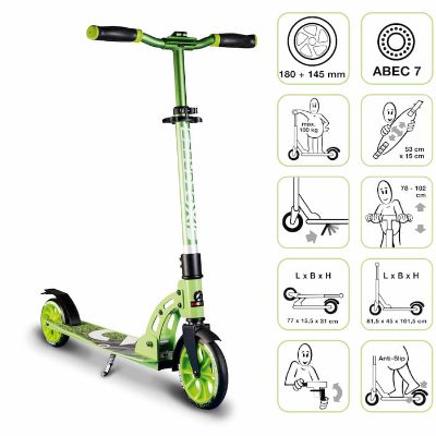 Six Degrees Aluminium Scooter skrejritenis 180/145 mm, zaļš
